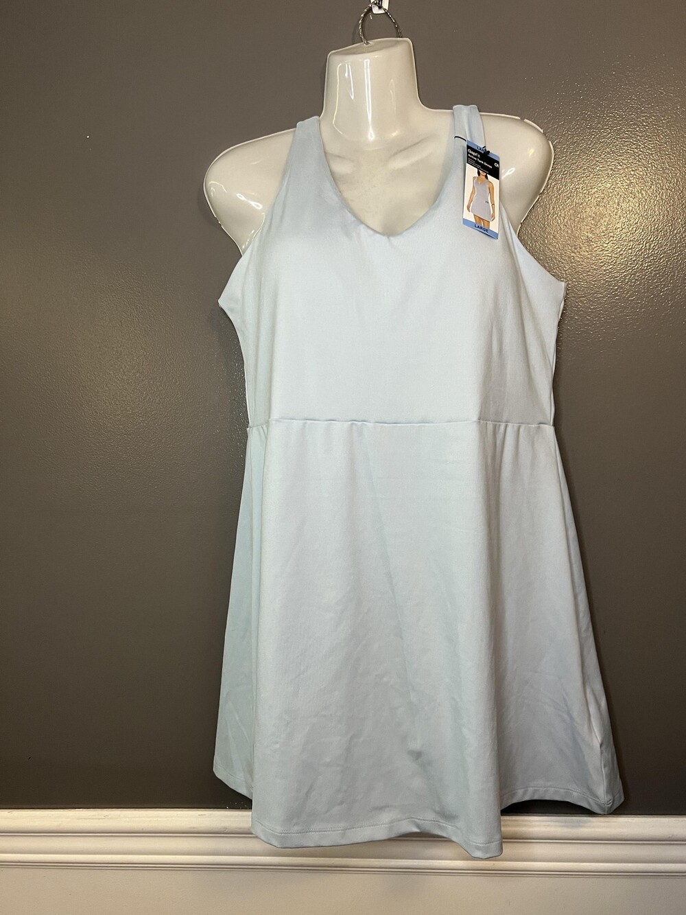 GapFit Active Tank Dress Womens Large Light Blue Athletic Shelf Bra Pocket New